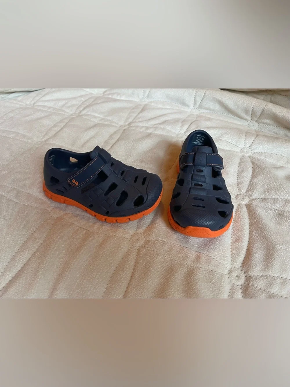 Kids Navy and Orange Water-Ready Sandals with Hook-and-Loop Strap
